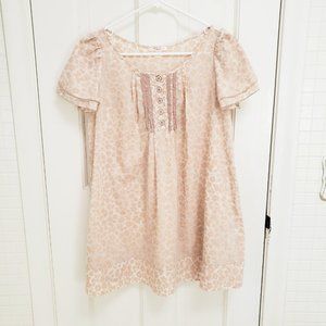 Urban Outfitters LUX Floral Flutter Sleeve Top Dusty Pink Beige Babydoll Size M